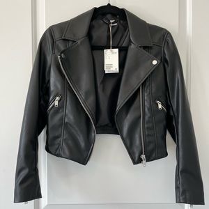 Divided Cropped Faux Leather Jacket Black size 0